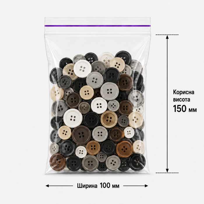 Пакет зі струною та застібкою Zip-lock 100×150 мм / 40 мкм