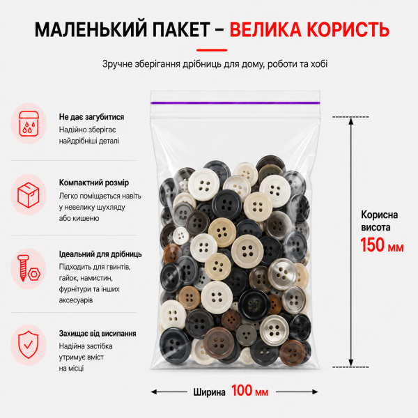 Пакет зі струною та застібкою Zip-lock 100×150 мм / 40 мкм