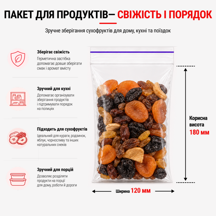 Пакет зі струною та застібкою Zip-lock 120×180 мм / 40 мкм