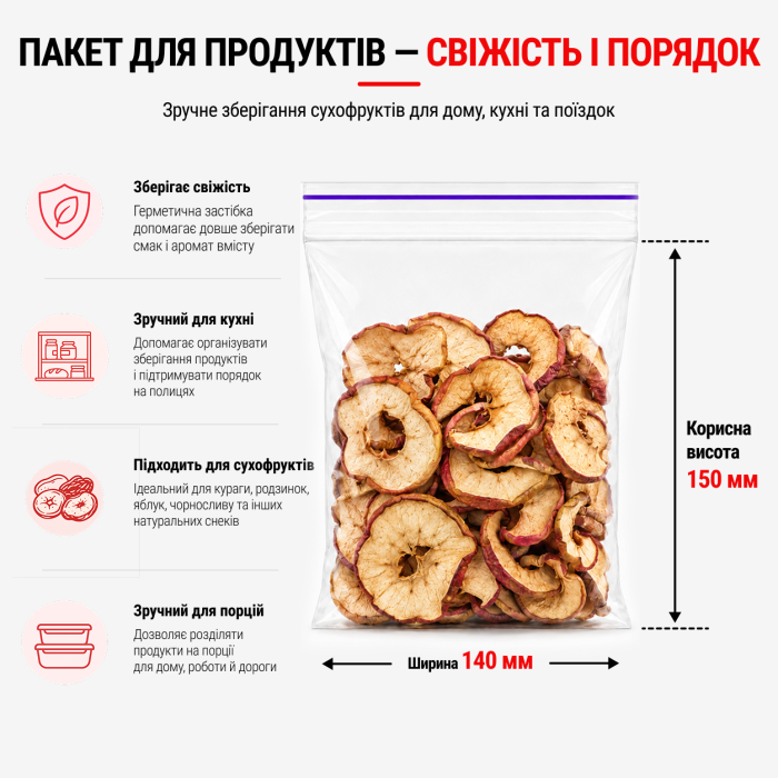 Пакети зі струною та застібкою Zip-lock 140×150 мм / 40 мкм