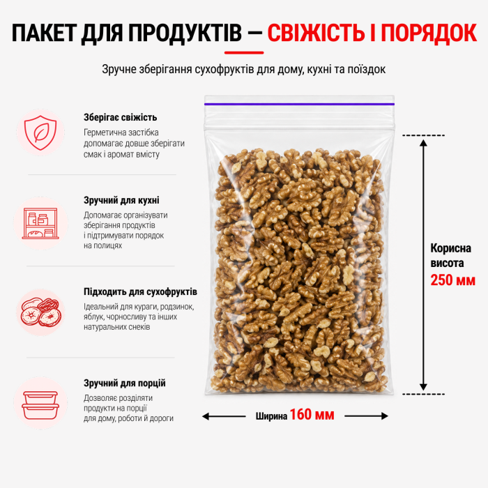 Пакети зі струною та застібкою Zip-lock 160×250 мм / 50 мкм