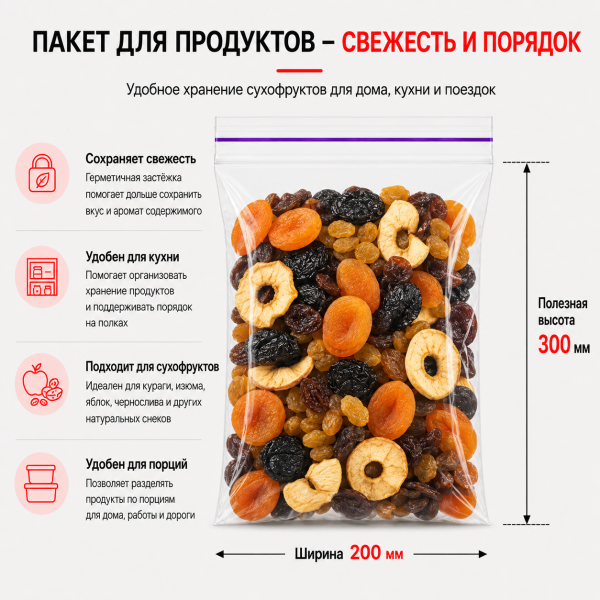 Пакет струна с замком Zip-lock 200*300мм / 50мкм