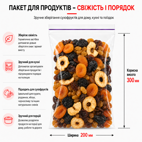 Пакет зі струною та застібкою Zip-lock 200×300 мм / 50 мкм