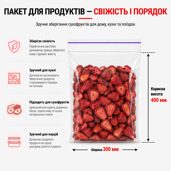 Пакет зі струною та застібкою Zip-lock 300×400 мм / 50 мкм