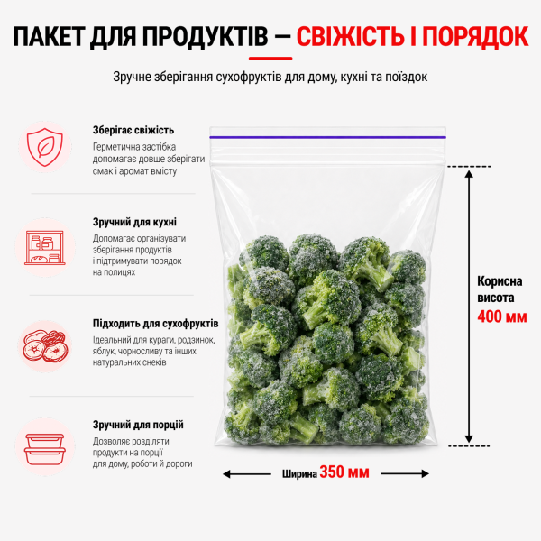 Пакет зі струною та застібкою Zip-lock 350×400 мм / 50 мкм